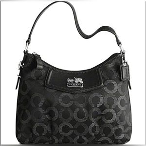 L@@K☆Rare COACH Madison Dotted OP Art Black Top Handle Baguette/Satchel